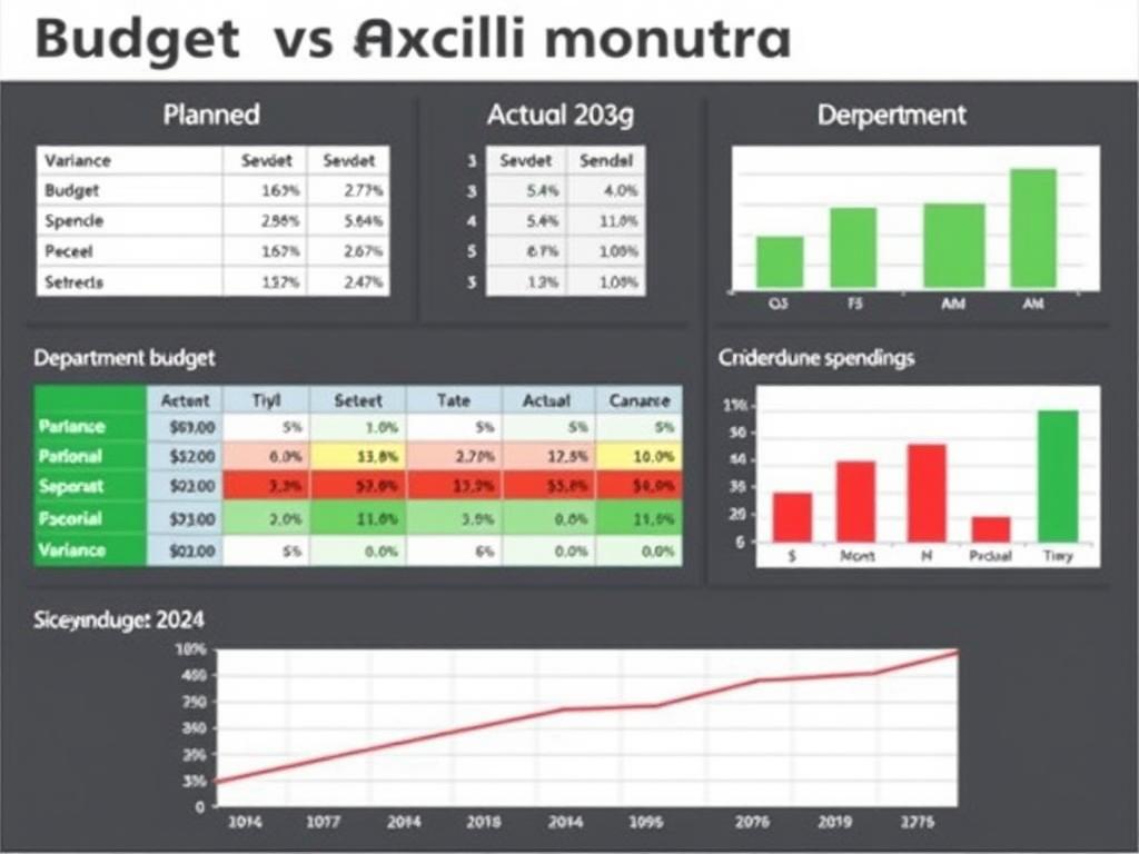 Budget vs actual comparison dashboard in Excel showing variance analysis