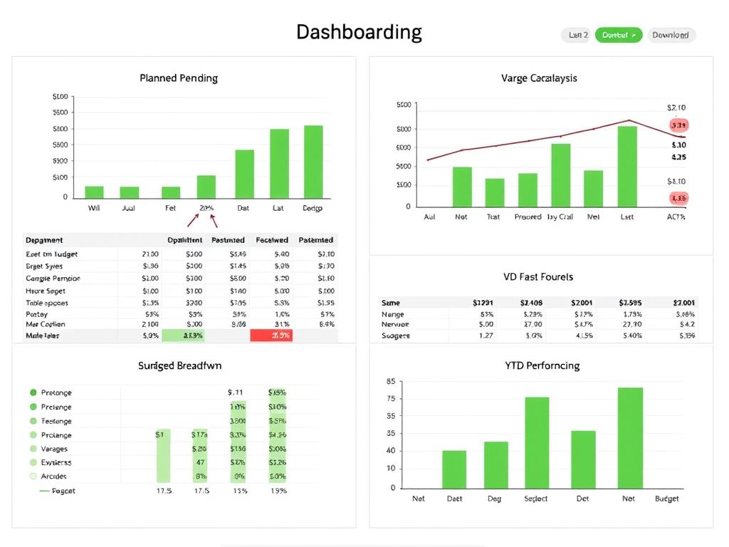 Budget vs actual financial dashboard template with variance analysis