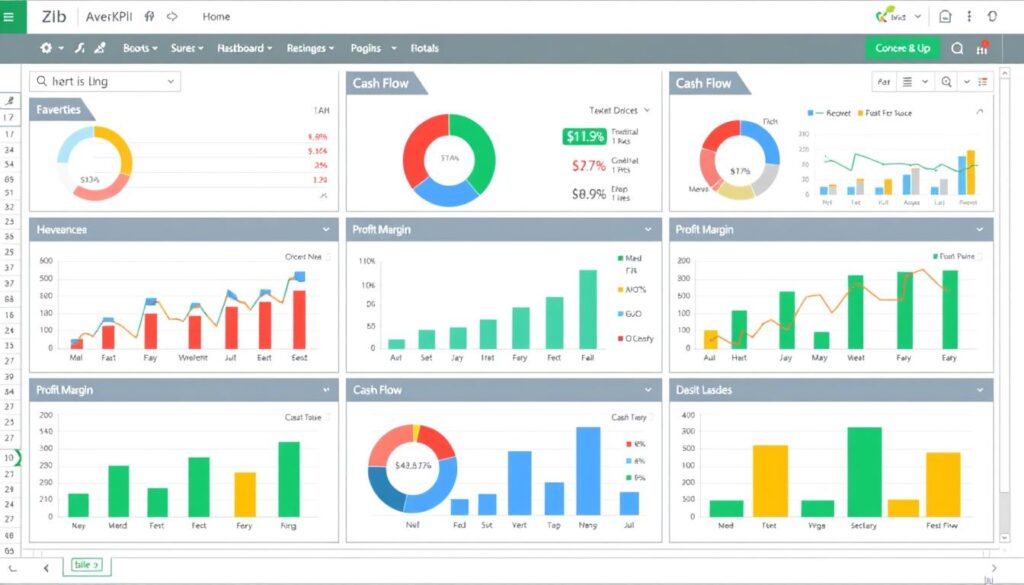 Business KPI dashboard Excel template showing financial metrics
