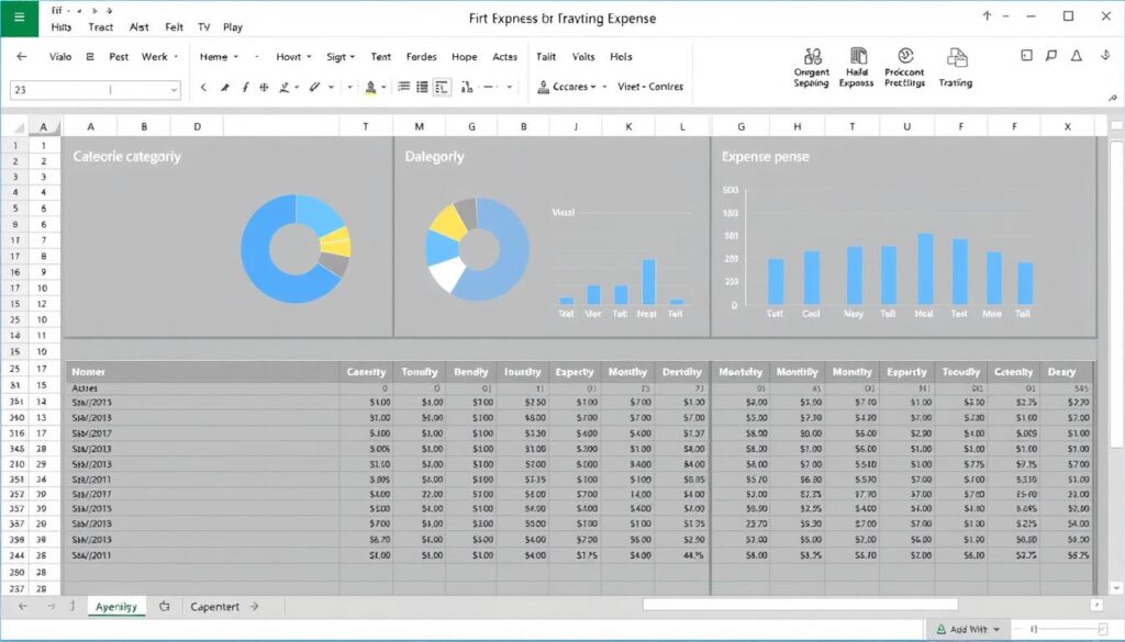 Business expense tracker Excel template dashboard showing expense categories and charts
