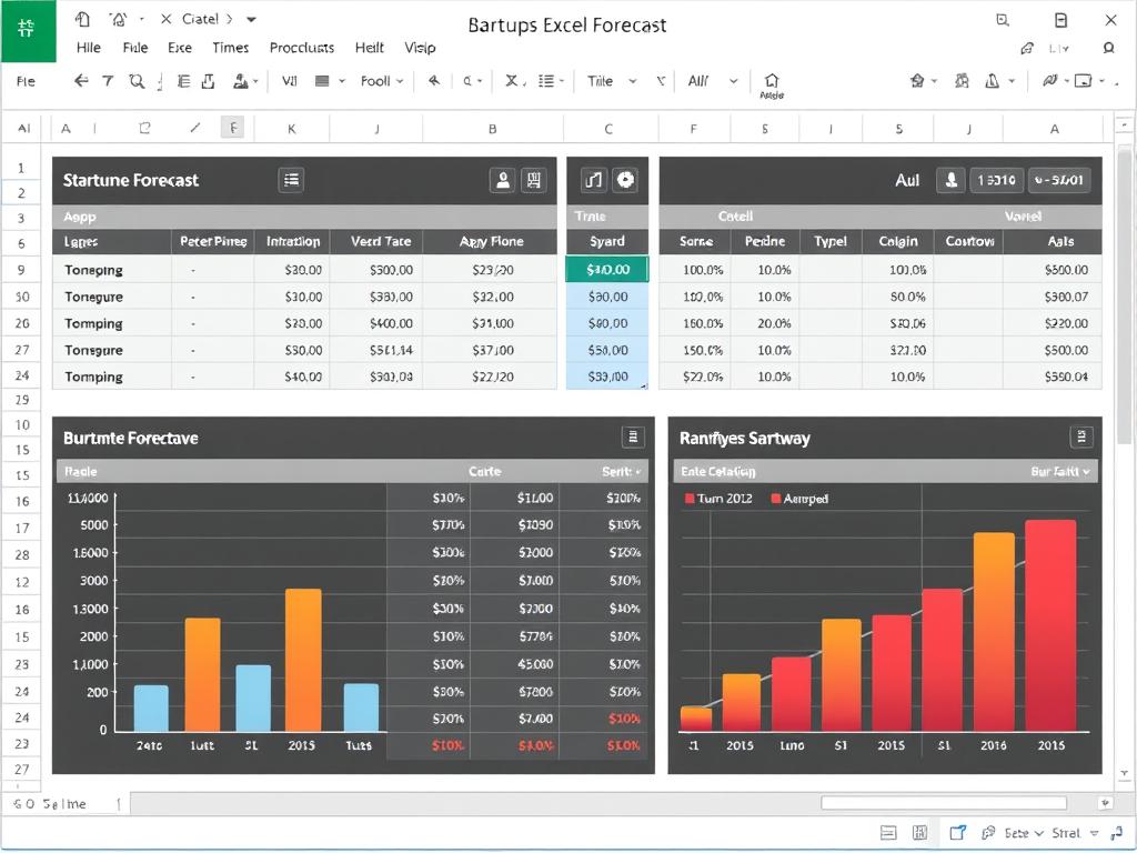 Business financial forecast Excel template for startups showing dashboard