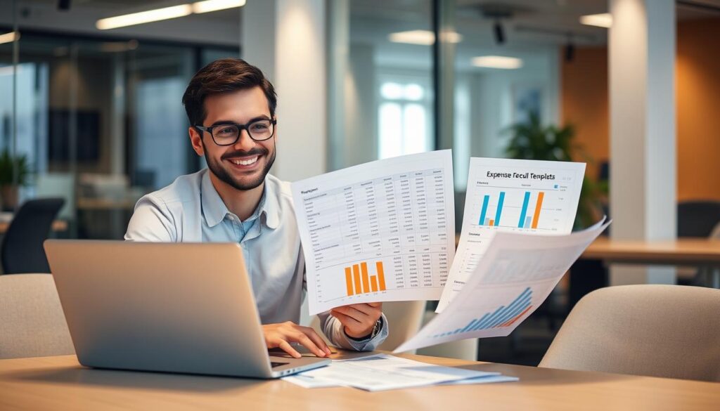 Business professional confidently managing finances with Excel template