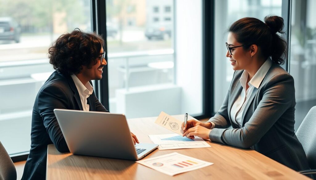 Business professionals discussing startup cost questions