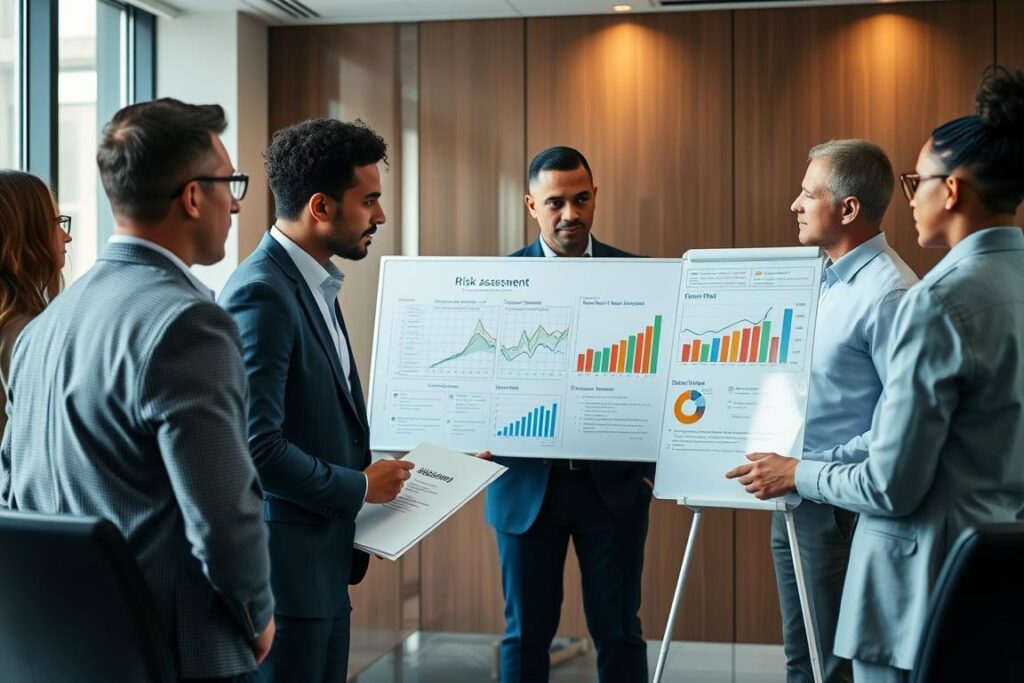 Business team discussing financial risk management strategies