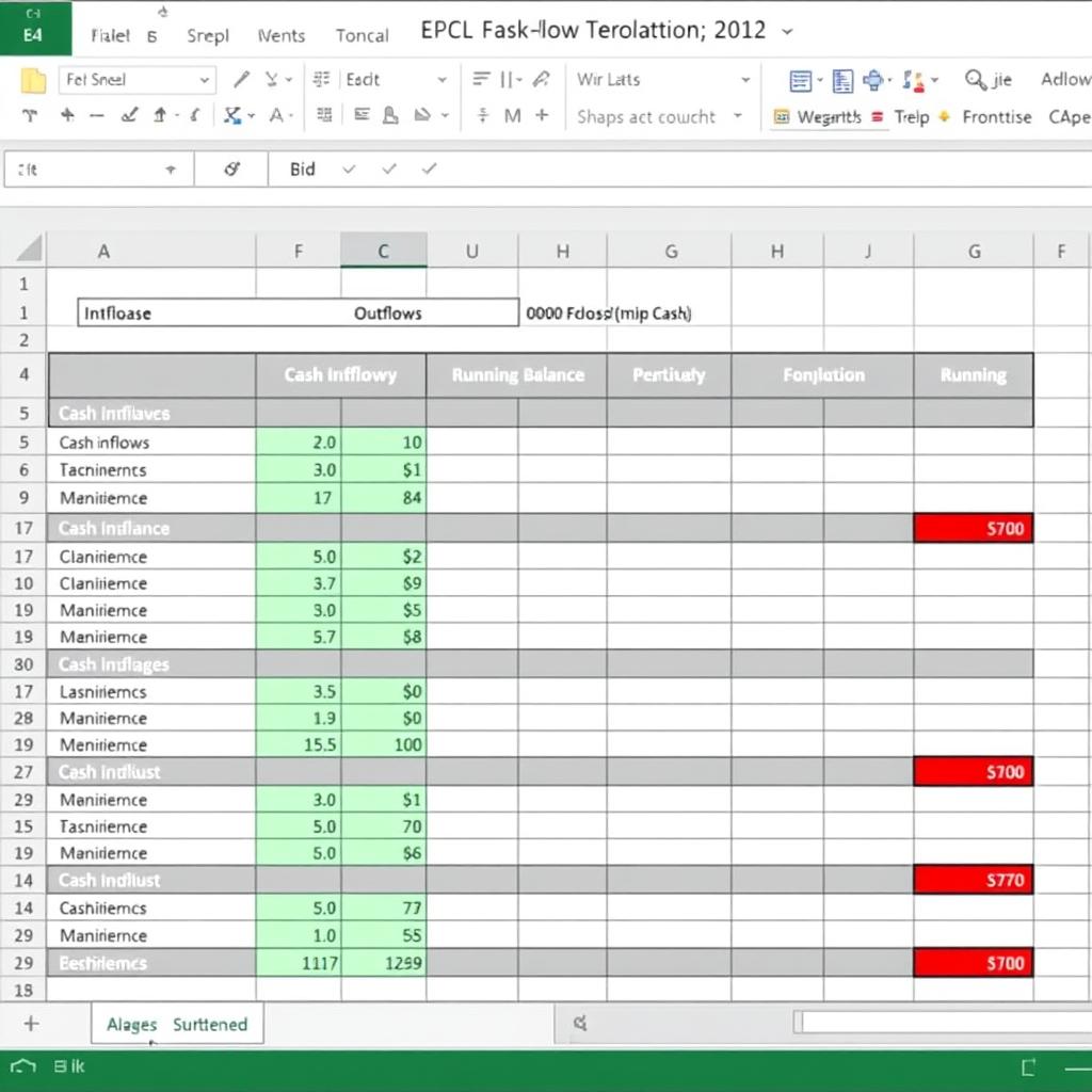 Cash flow forecast Excel template screenshot
