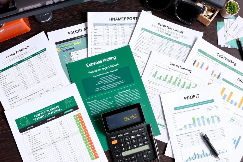 Collection of financial planning templates including revenue projection, cash flow, and expense tracking