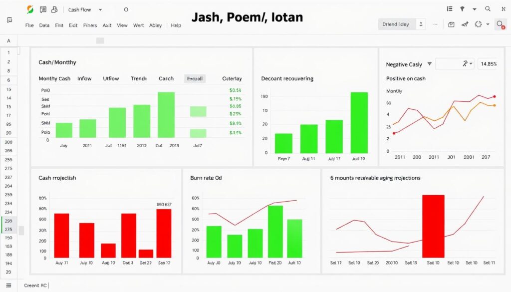 Comprehensive cash flow dashboard in Excel showing inflows, outflows and projections