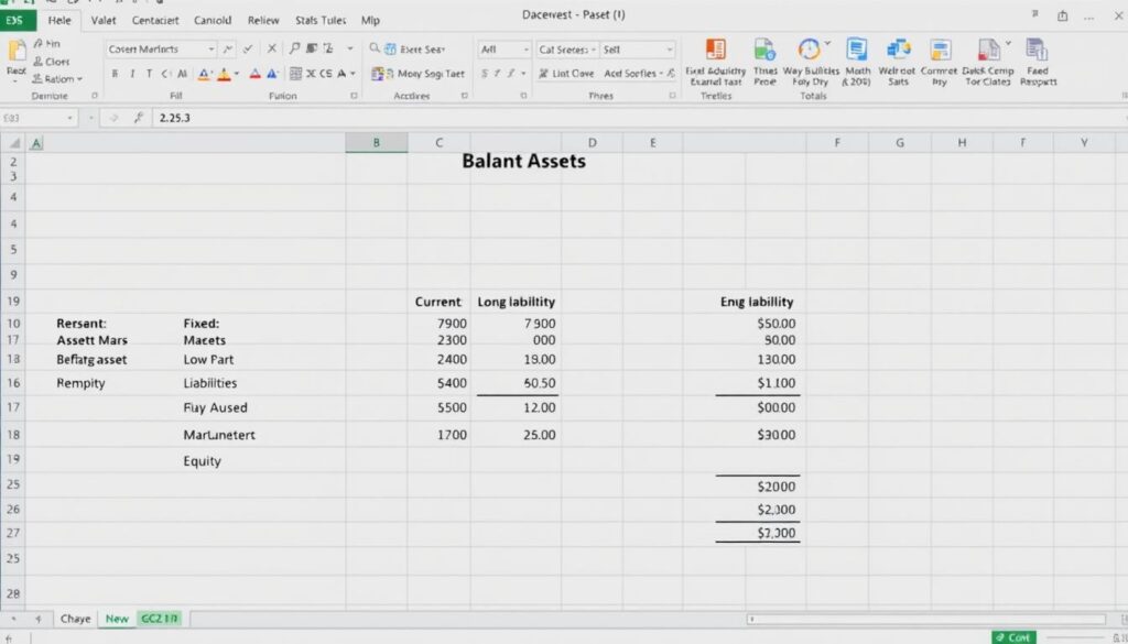 Detailed breakdown of business balance sheet components in Excel template