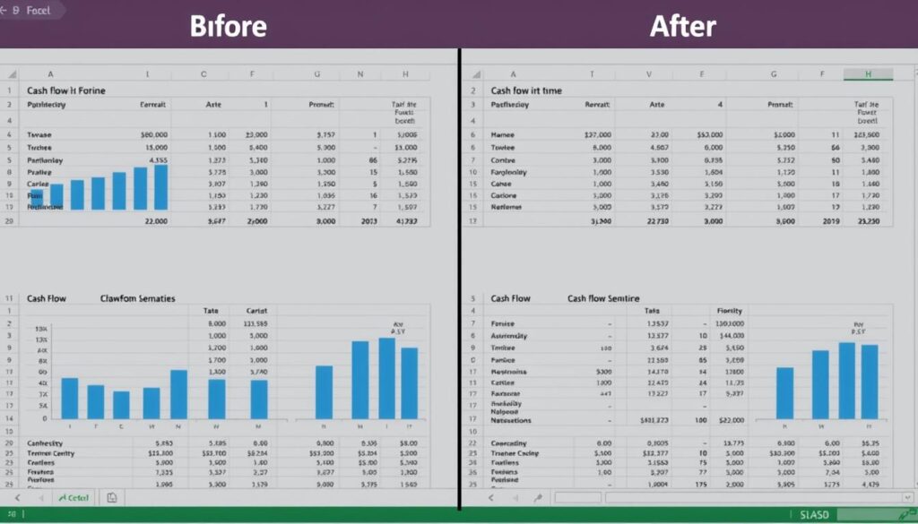 Example of financial analysis using the business cash flow management excel template