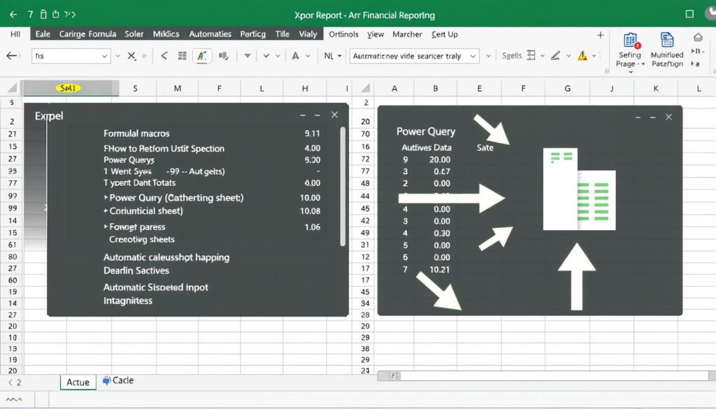 Excel automation features being used for financial reporting with formulas and macros