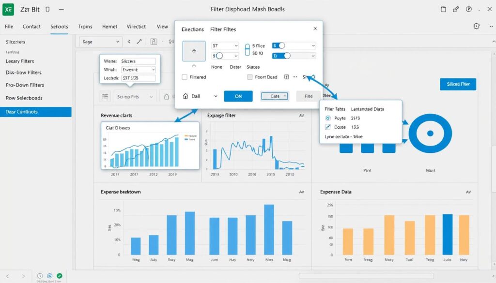 Excel dashboard with interactive slicers and filters for financial data analysis