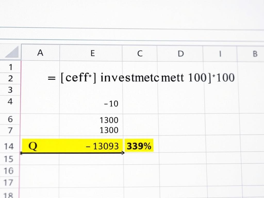 Excel spreadsheet showing ROI formula calculation with example data