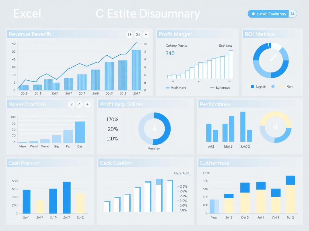 Executive financial dashboard in Excel showing high-level KPIs and performance metrics