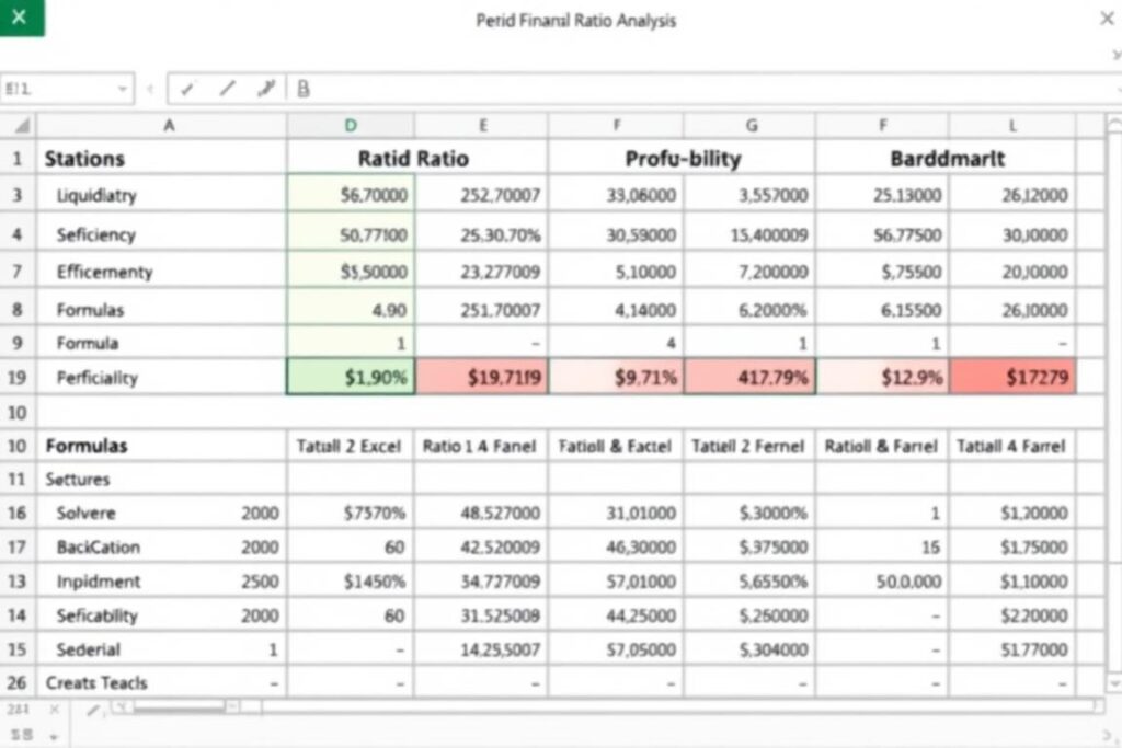 Financial Ratio Analysis Template preview showing liquidity, profitability, and efficiency ratios