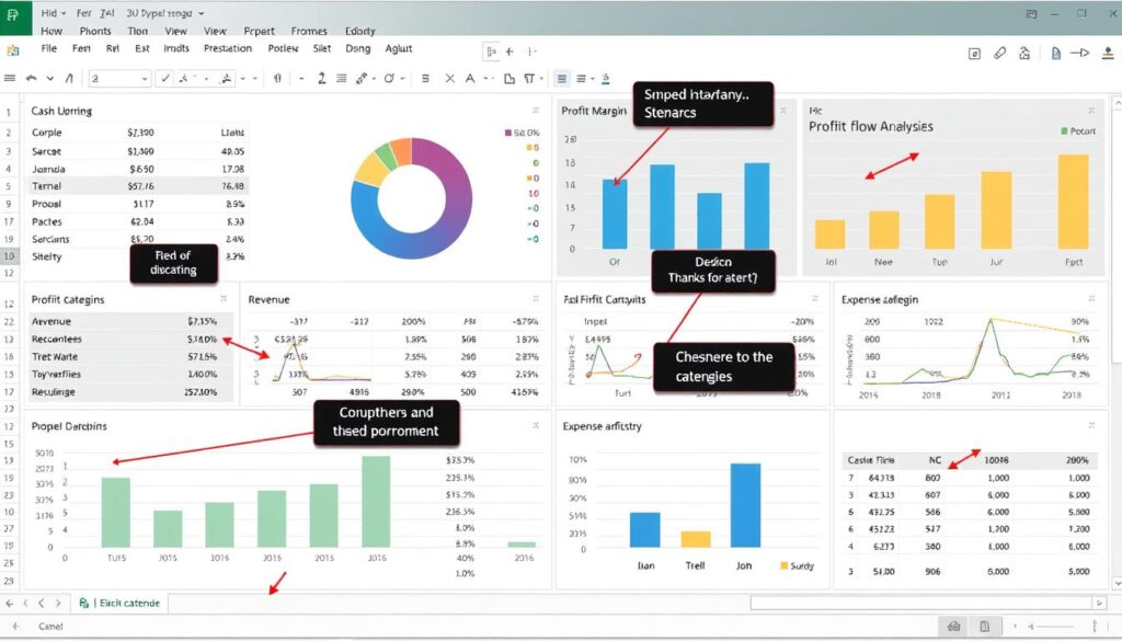 Financial analysis dashboard example with annotations