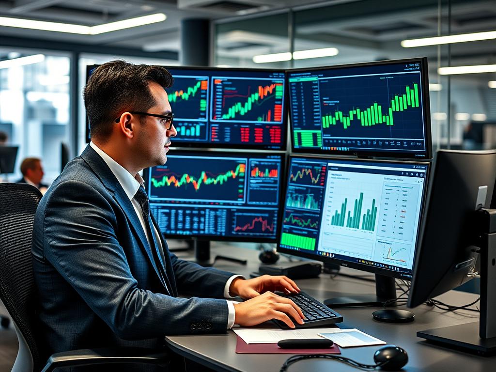 Financial business analyst working with data visualization tools and spreadsheets