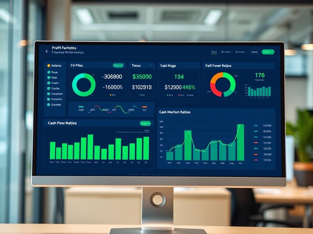 Financial business dashboard showing key performance metrics and ratios