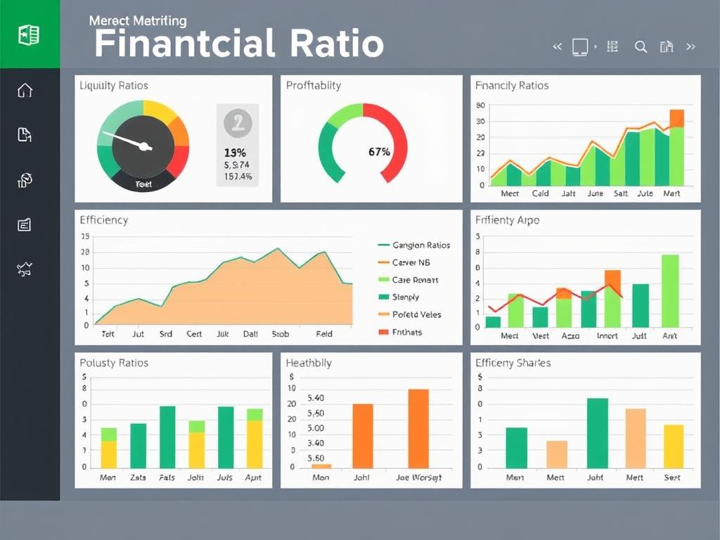 Financial ratio dashboard in Excel showing liquidity, profitability and efficiency metrics