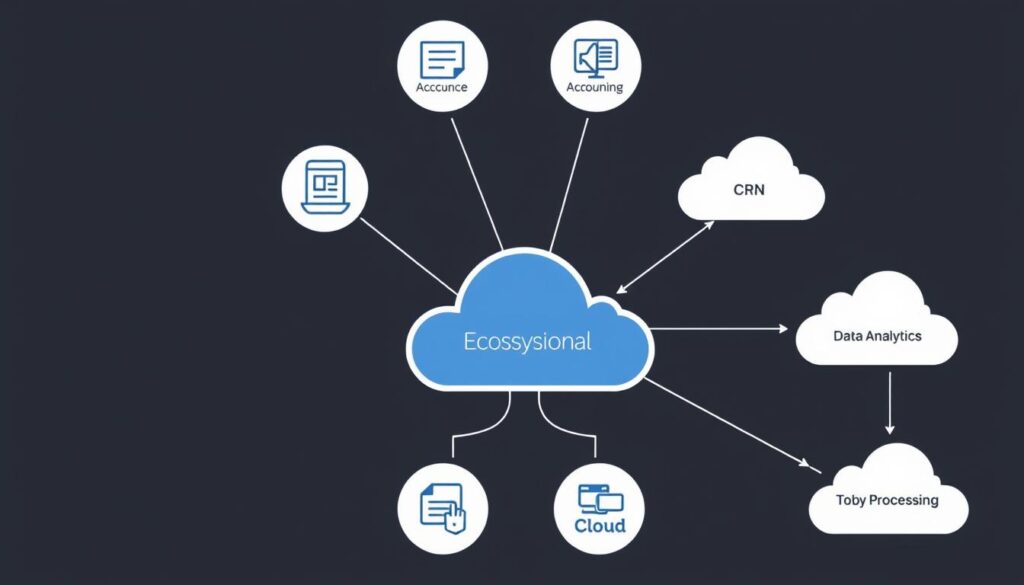 Financial technology ecosystem showing integrated software solutions