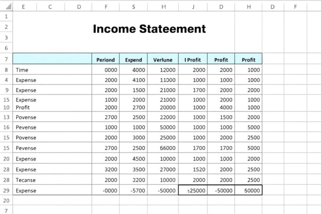 Income Statement Excel Template preview showing revenue, expenses, and profit calculations