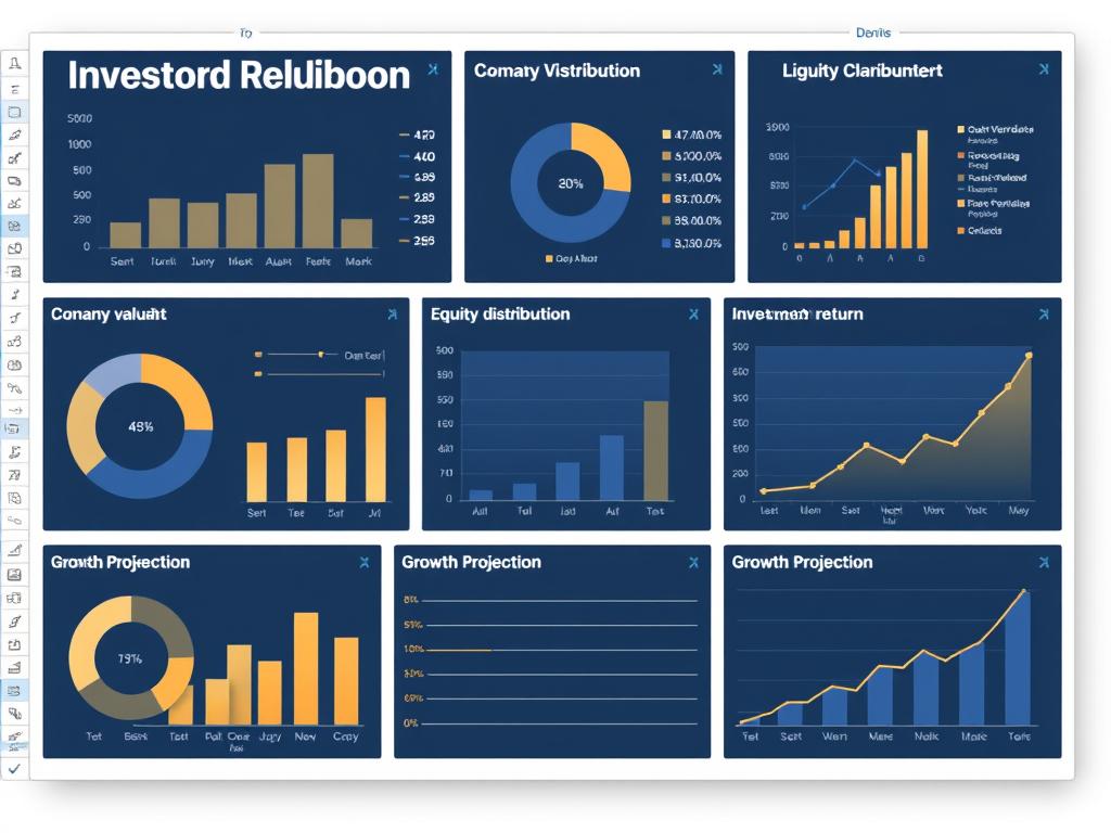 Investor relations dashboard in Excel showing company valuation and growth projections