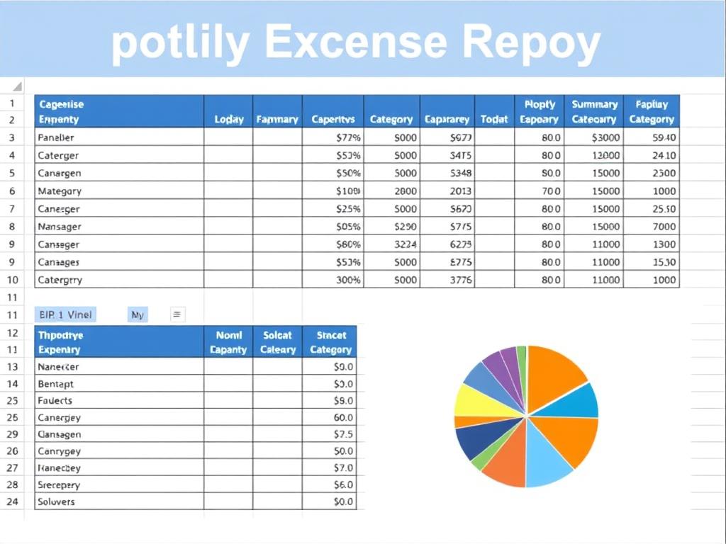 Monthly business expense report template with charts and category breakdowns