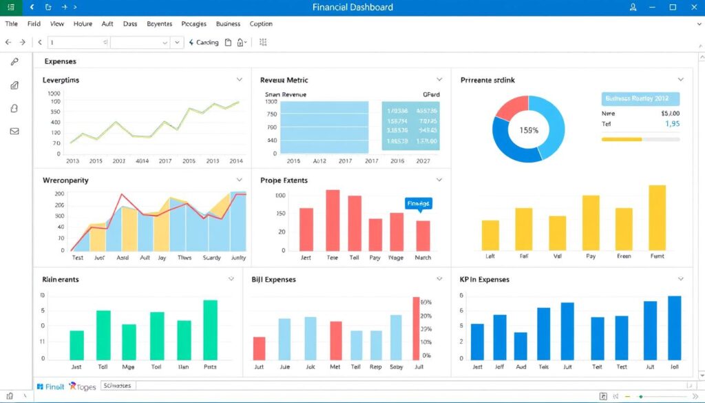 Professional financial dashboard in Excel showing key business metrics with charts and KPIs