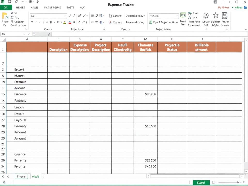 Project-based expense tracker template showing expenses allocated to different projects