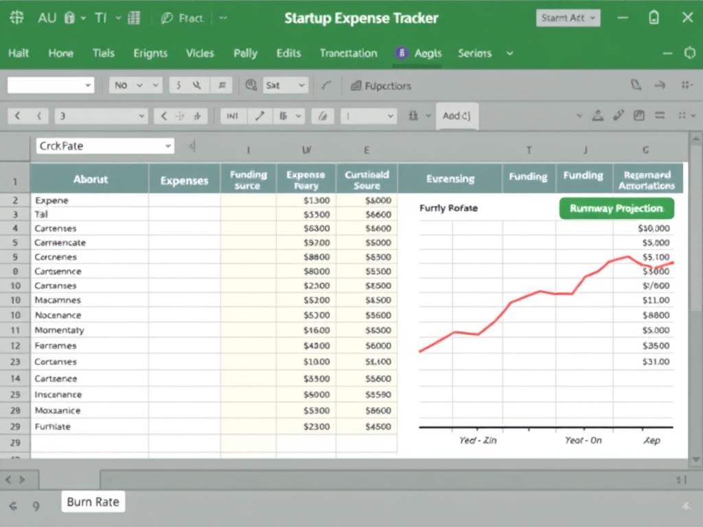 Startup expense tracker template with funding allocation and burn rate calculations