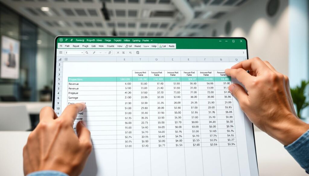 Step-by-step demonstration of filling out a revenue projection template in Excel