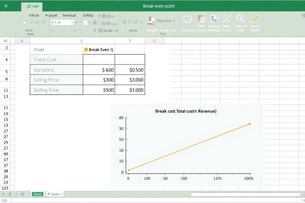 Break-Even Analysis Template showing calculation of break-even point