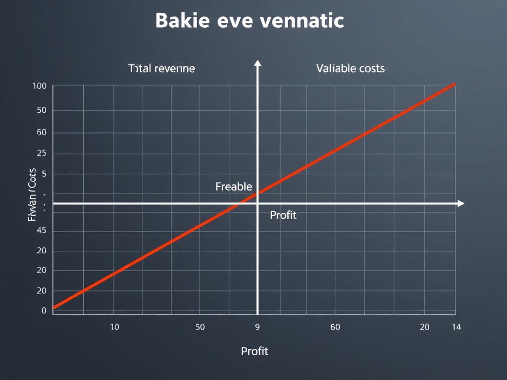 Break-even analysis chart showing intersection of revenue and costs