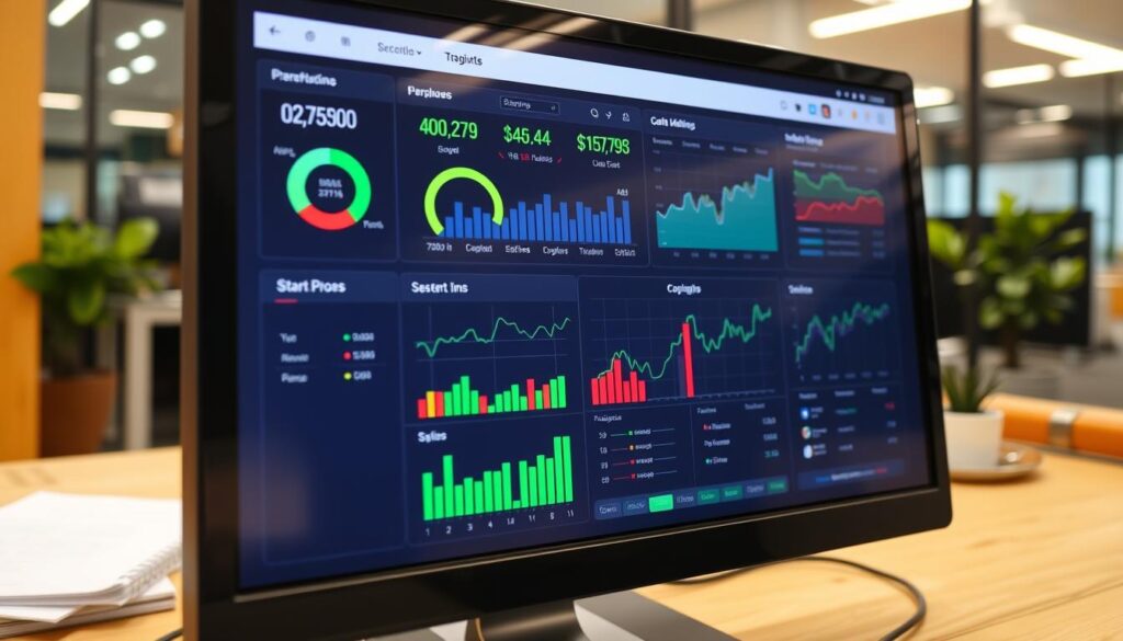 Business dashboard showing KPIs and financial metrics