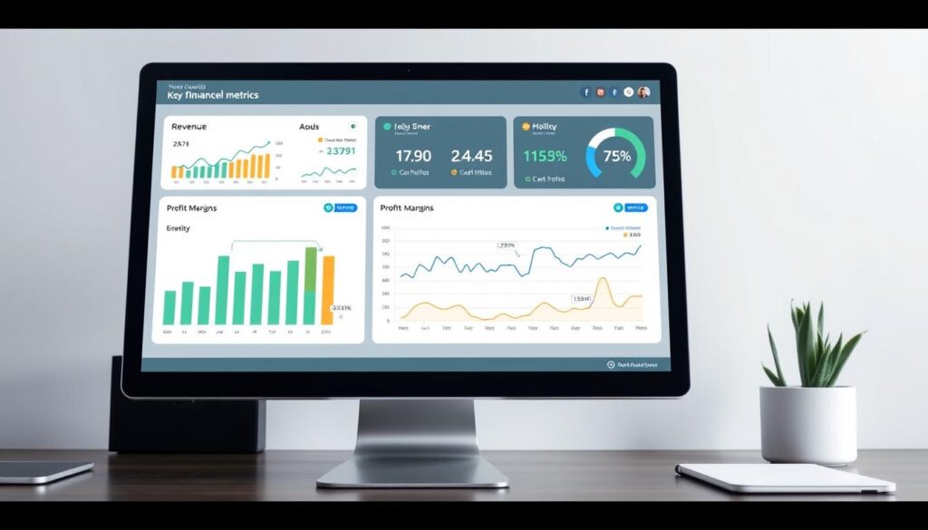 Business dashboard showing key financial performance metrics and KPIs