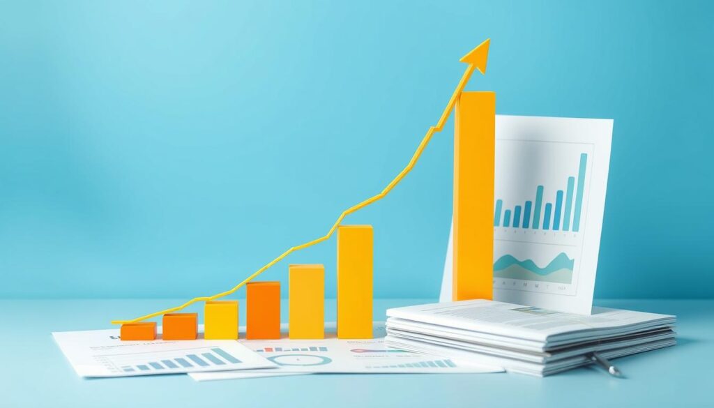 Business growth chart with financial planning documents