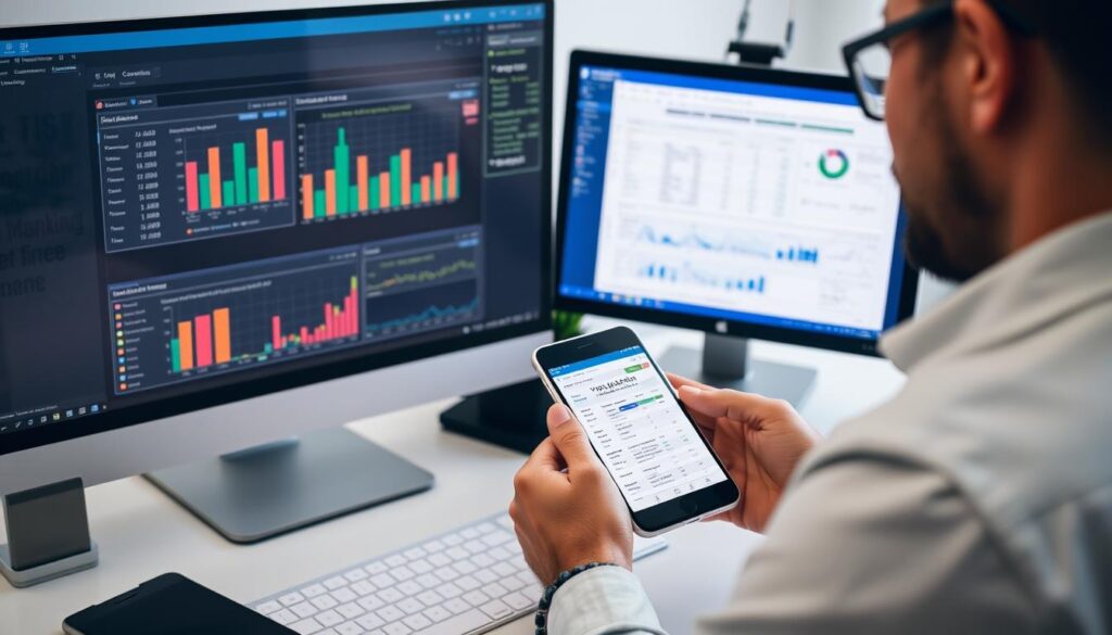 Business owner using integrated financial software for tax management