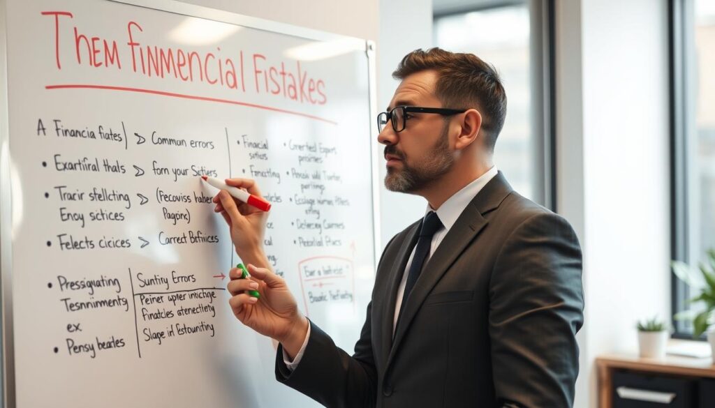Business professional analyzing financial mistakes and solutions