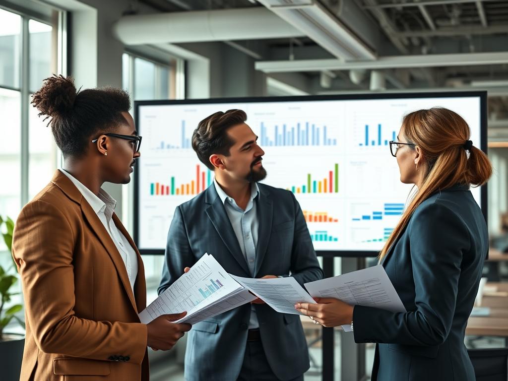 Business professionals analyzing financial business budgeting strategies