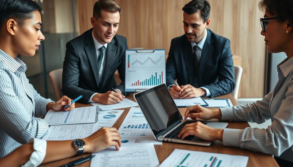 Business professionals creating a financial business plan