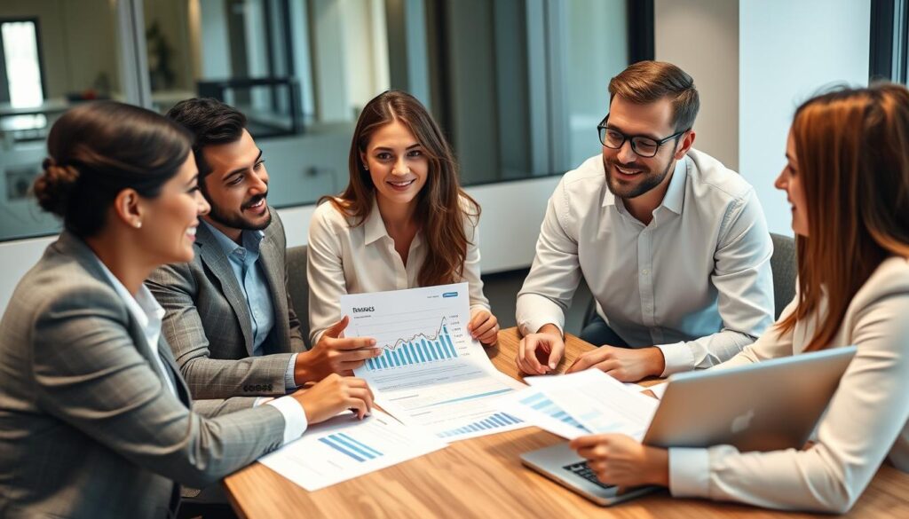 Business team implementing financial plan in a meeting