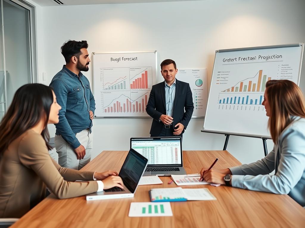 Business team working on financial forecasting models for growth planning