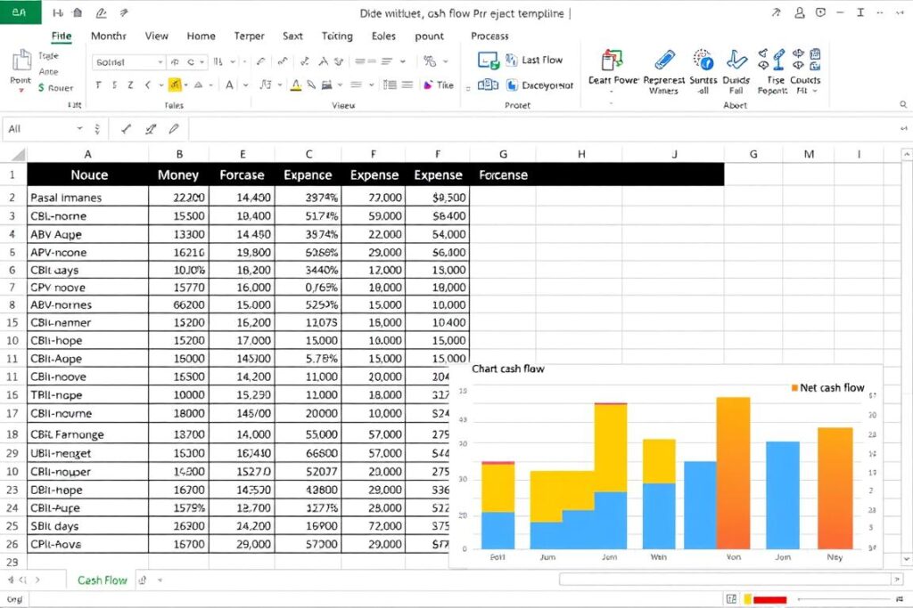 Cash Flow Projection Template screenshot showing monthly cash flow forecasting