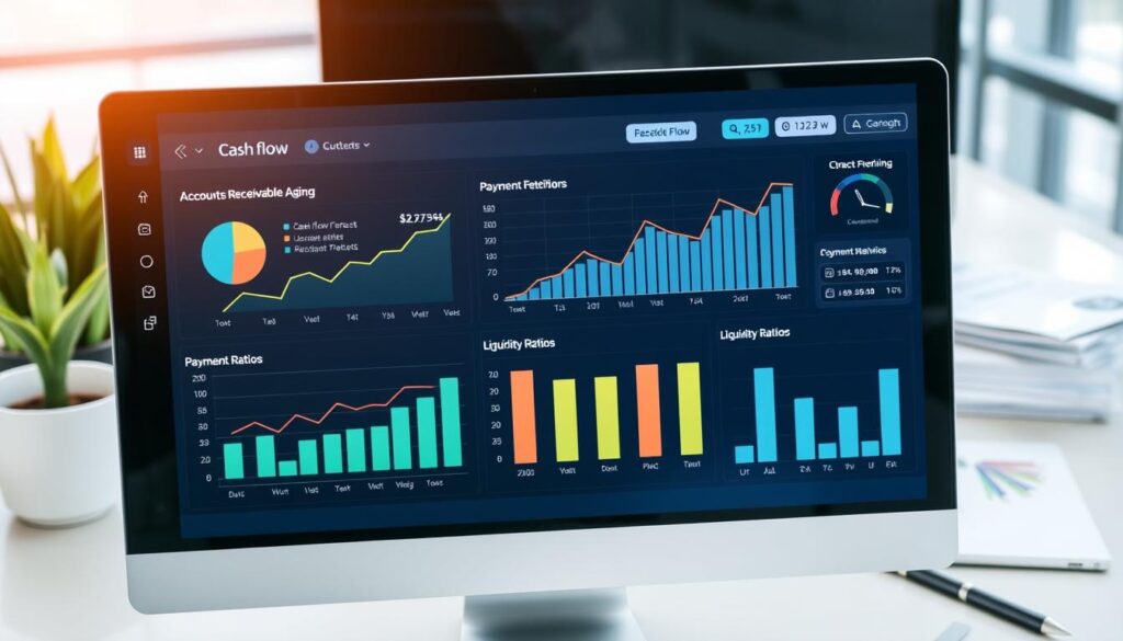 Cash flow management dashboard with positive trend graphs