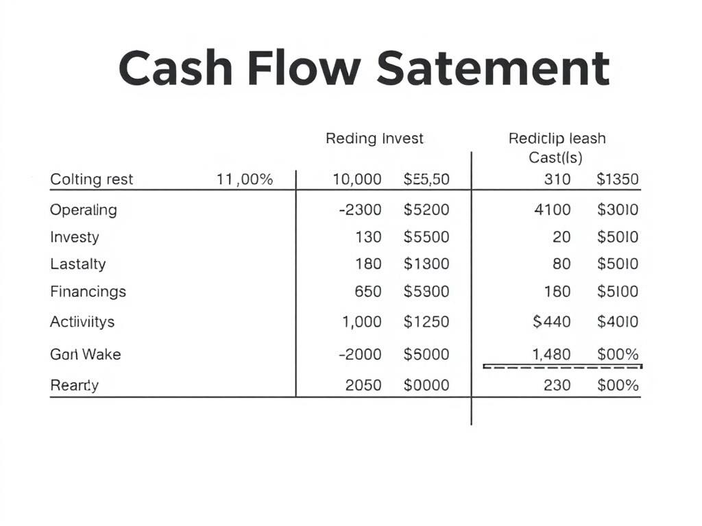 Cash flow statement showing operating, investing, and financing activities