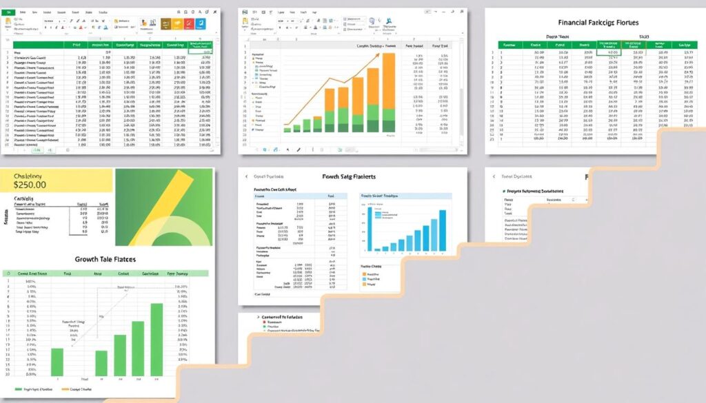Collection of financial business templates and growth strategy tools in Excel format