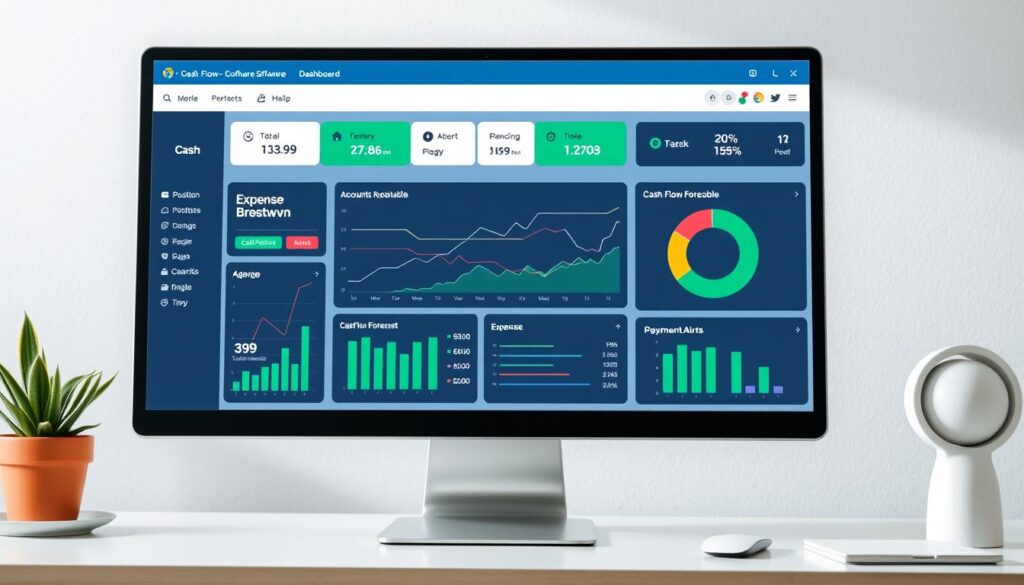 Dashboard of cash flow management software showing financial metrics and projections Dashboard of cash flow management software showing financial metrics and projections