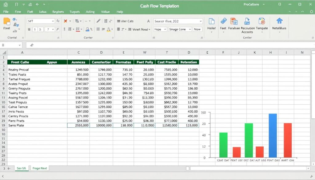 Excel cash flow template with formulas and projections visible Excel cash flow template with formulas and projections visible