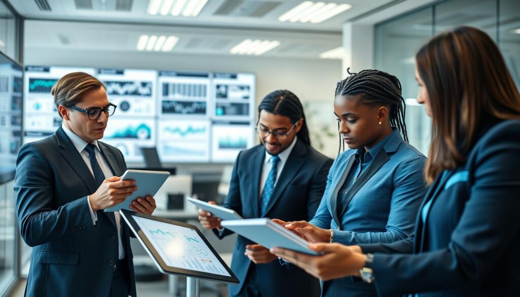 Finance team collaborating on strategic initiatives after implementing process automation