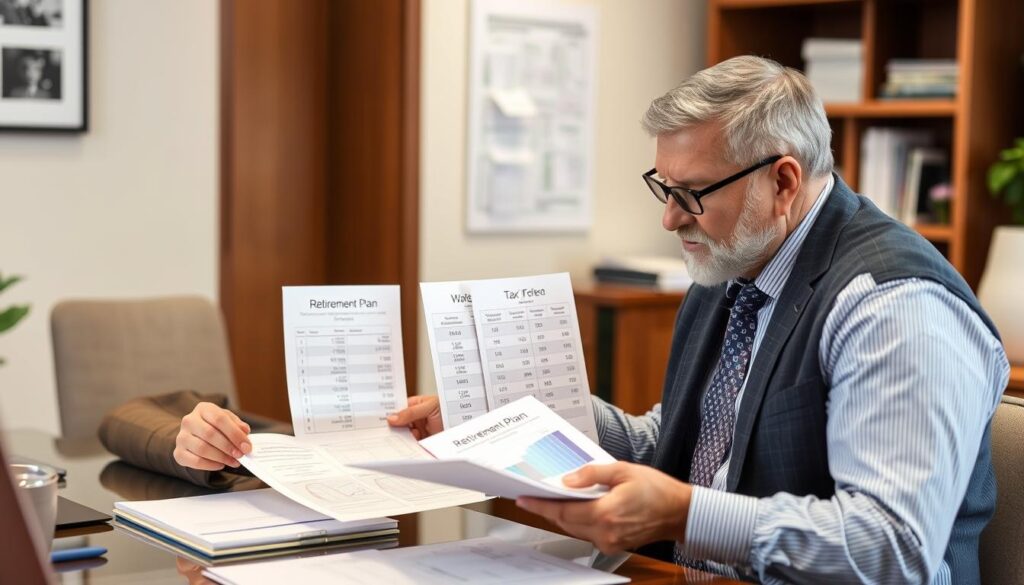 Financial advisor explaining retirement plan options to business owner