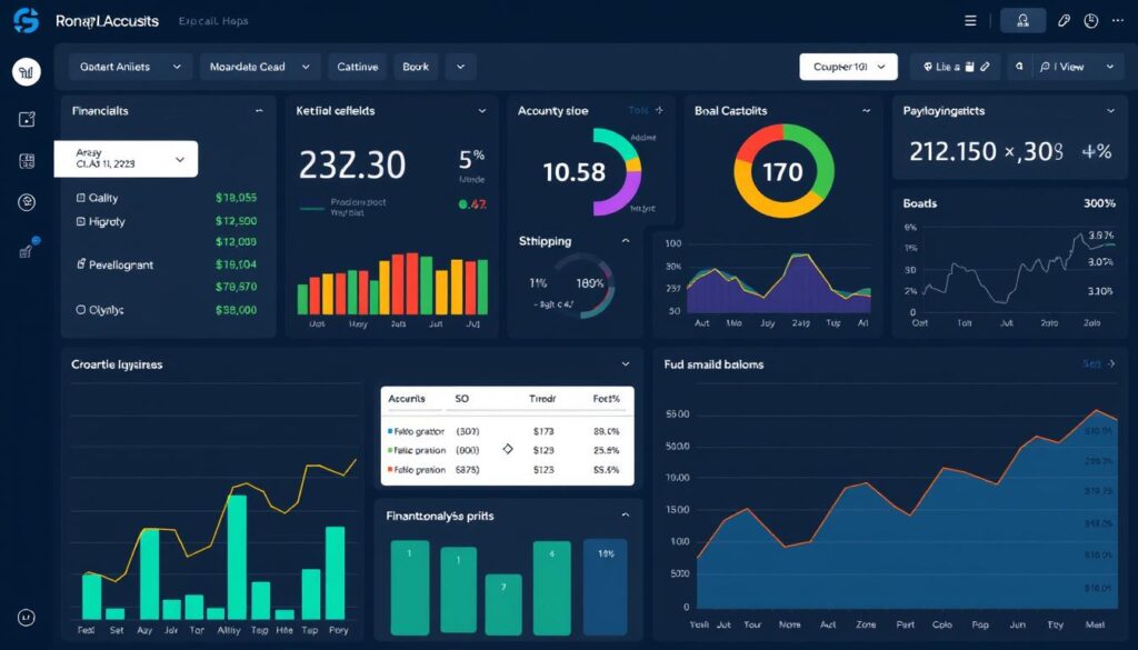 Financial analysis dashboard showing key metrics and charts